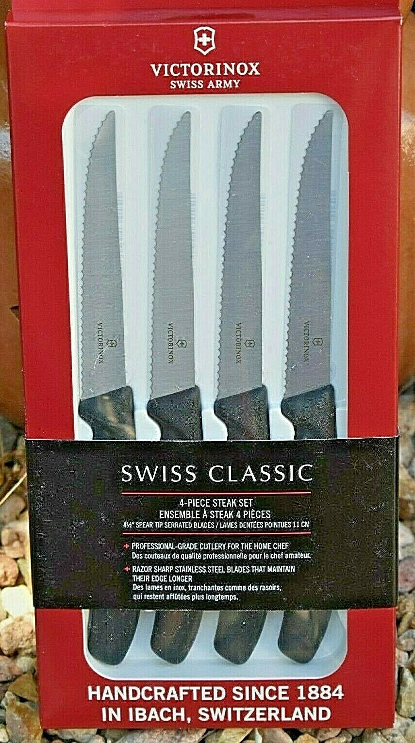 6 Piece Steak Knife Set Serrated Stainless Steel Sharp Blade Flatware Full  Tang